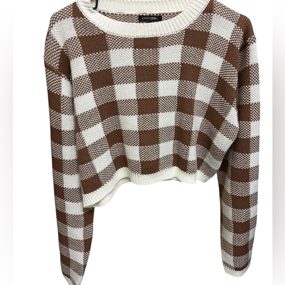 Paper Moon Brown and White Checkered Sweater - Picture 2 of 3